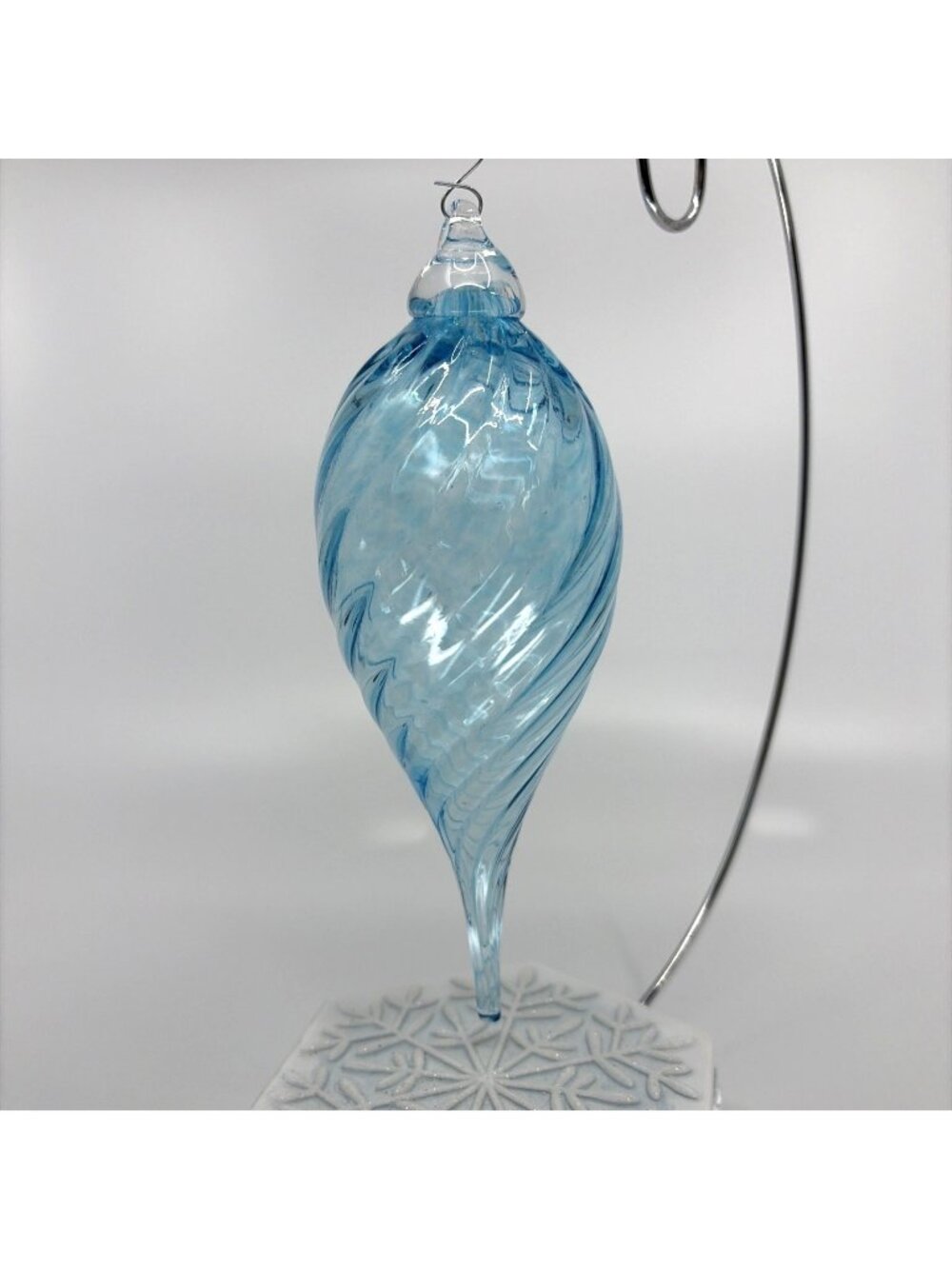 Hand Blown Aqua Blue Art Glass Icicle Ornament Twisted Spiral Teardrop 6.5"